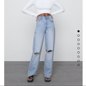 Blue high waisted wide leg Zara jeans